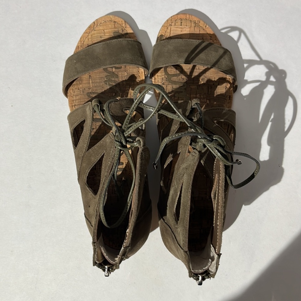Sam Edleman Dian Gladiator low wedge lace up Olive Green Sandals sz 9 shoes - Picture 6 of 8